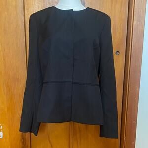 Brooks Brothers Classic Black Wool Blend Blazer Jacket Collarless Hidden Buttons